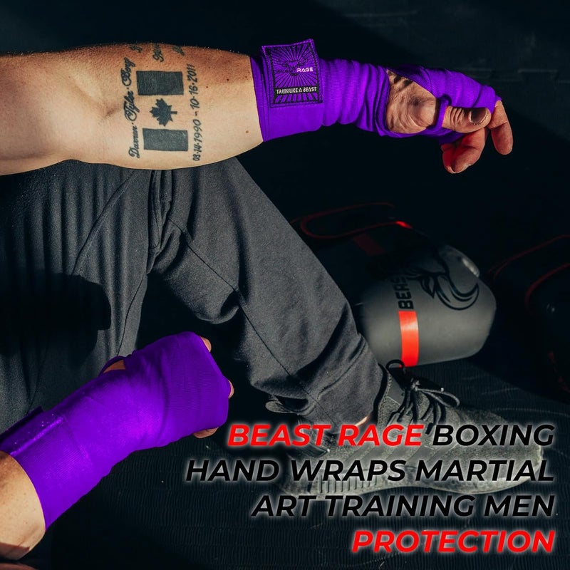 BEAST RAGE Boxing Hand Wraps for MMA Kickboxing Wrist Wraps Professional Adult 180" Semi-Elastic Martial Arts Inner Gloves Heavy Bag Handwraps Muay Thai Thumb Straps - Image 2